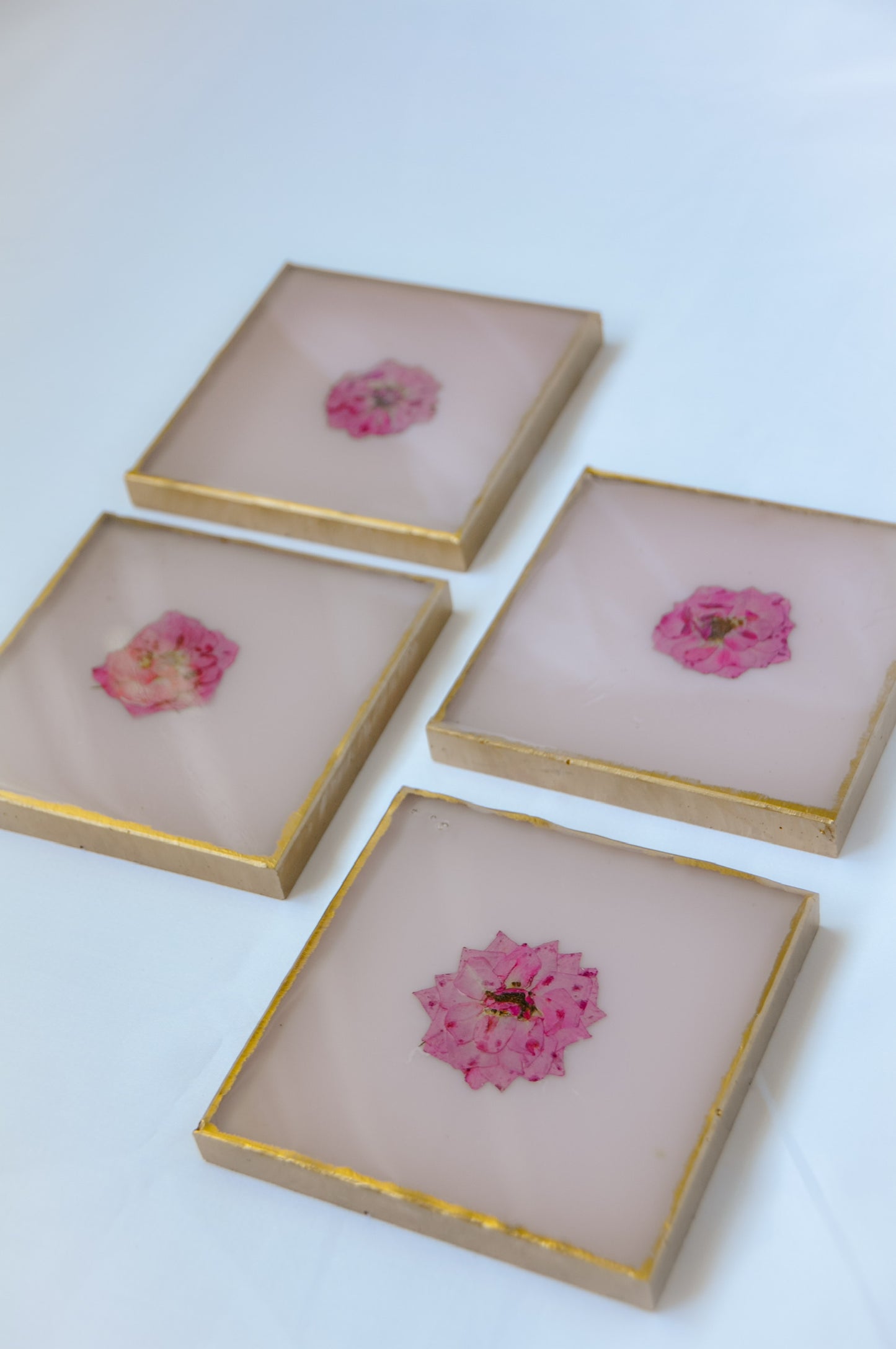 Pressed Rose Coasters - Pink Resin