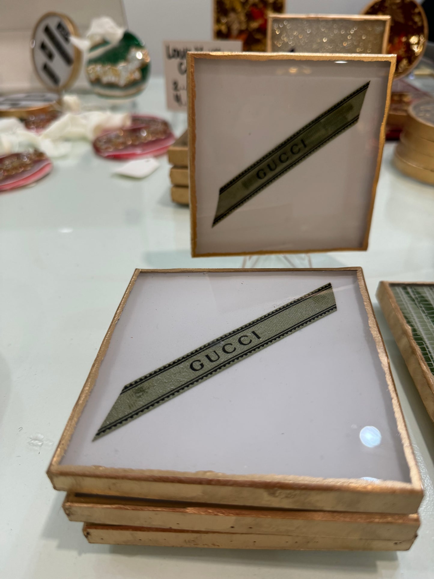 Designer Ribbon Coaster - Gucci White