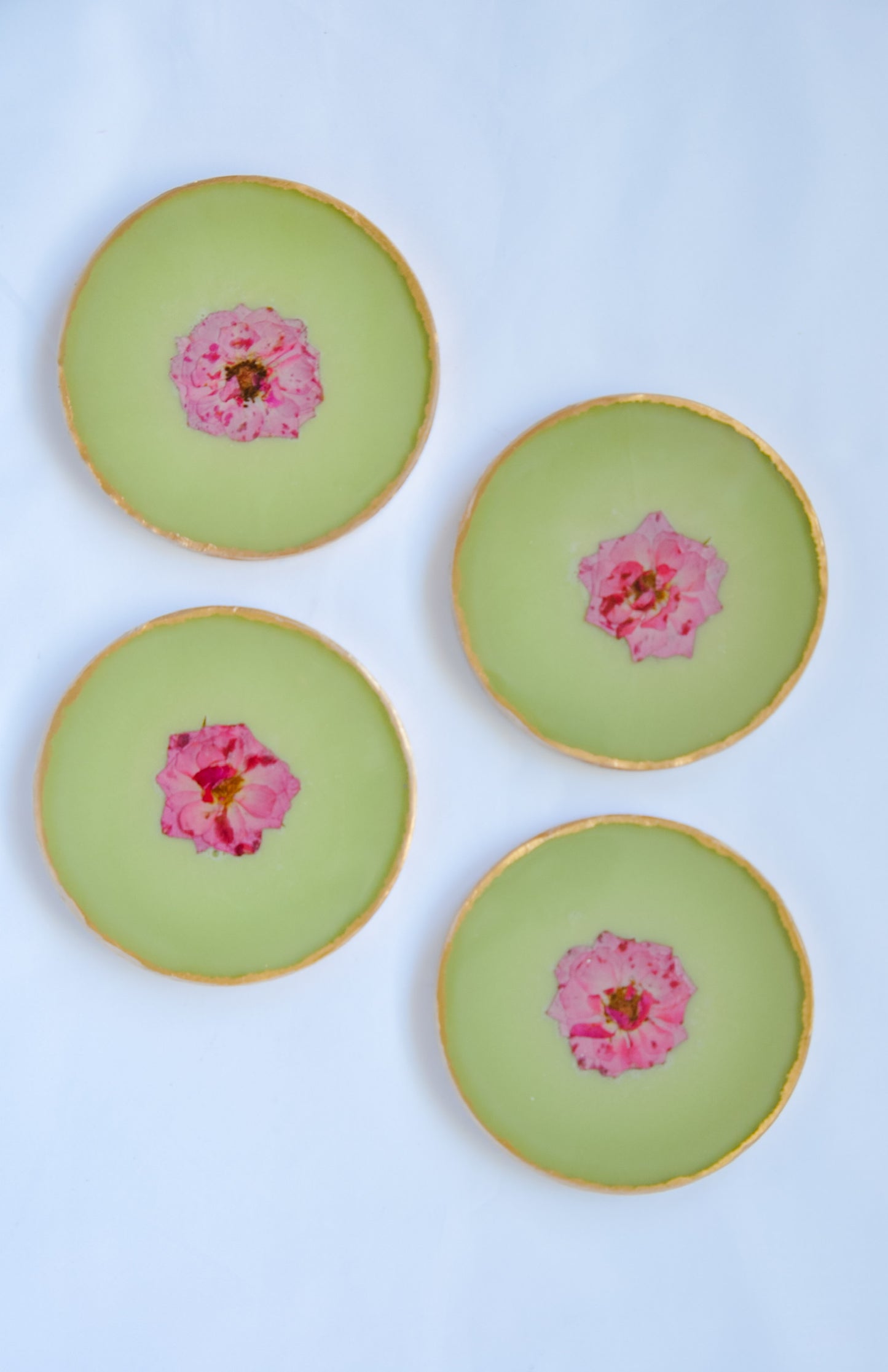 Pressed Rose Coasters - Green Resin