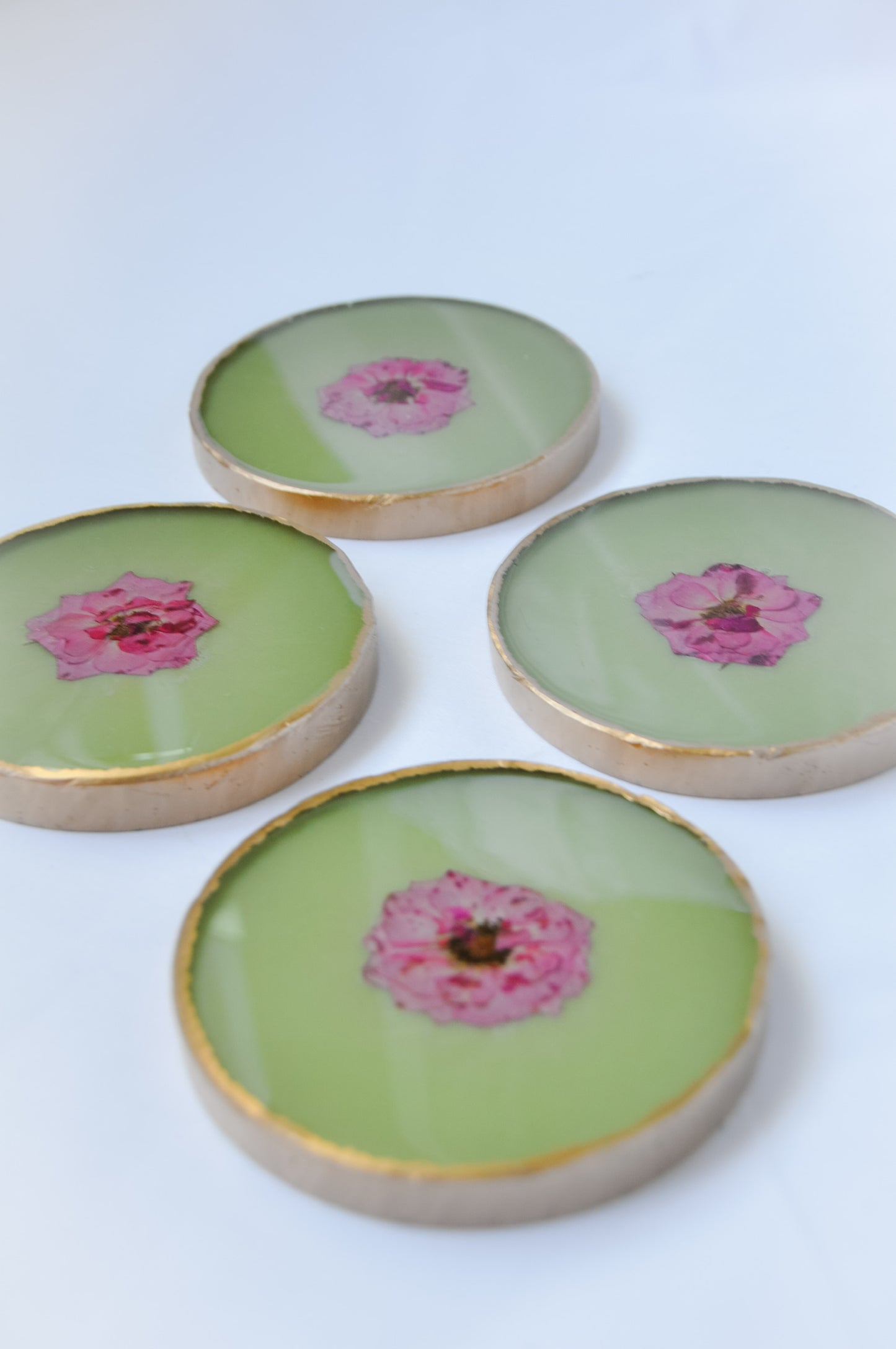 Pressed Rose Coasters - Green Resin