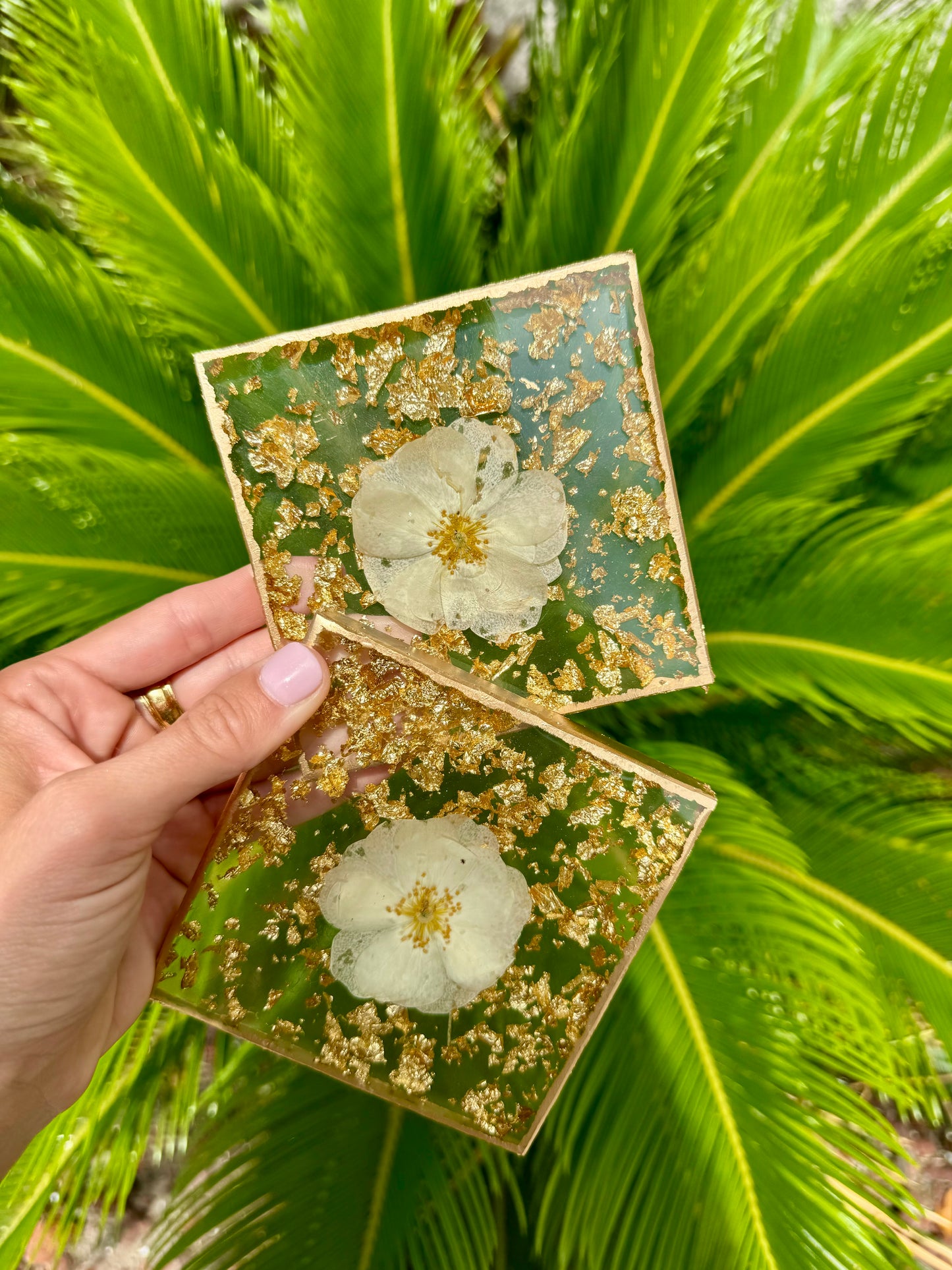 White and Gold Pressed Floral Coasters