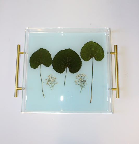 Acrylic Tray - Blue Leaves